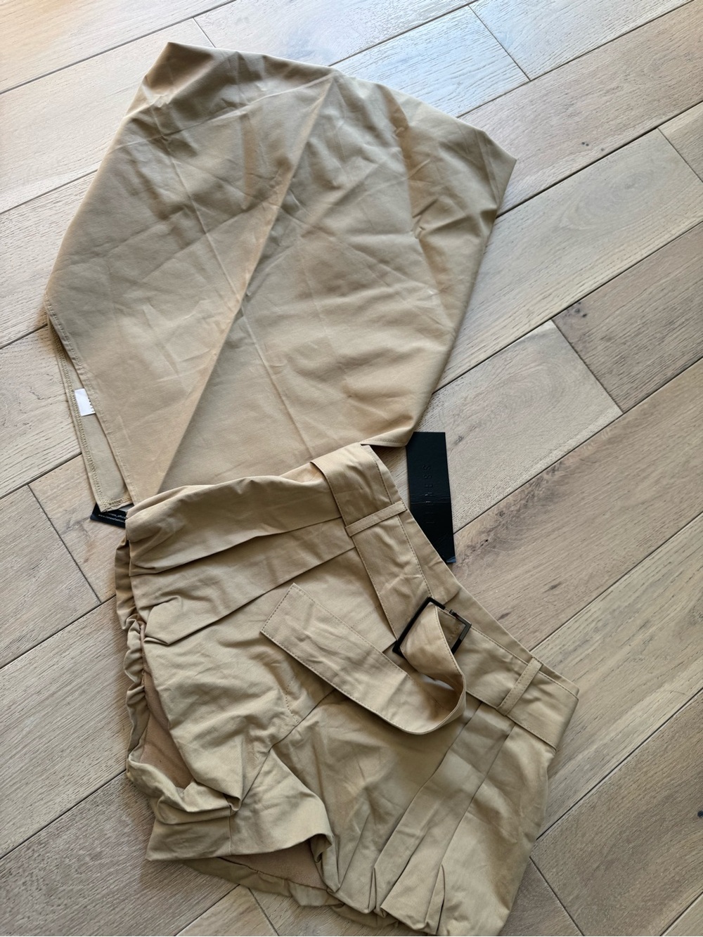 Lioness Tan High-Waist Pleated Shorts with Belt Loop